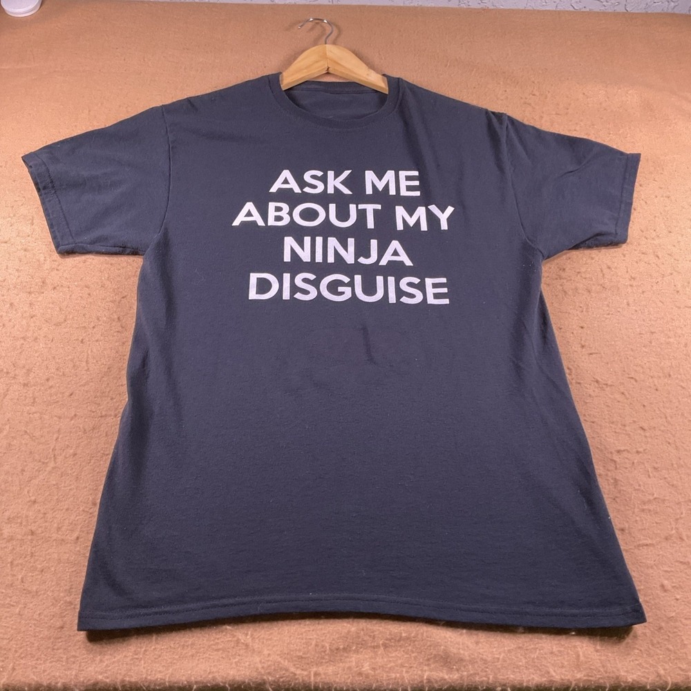 Ask Me About My Ninja Disguise Flip Up Graphic T-Shirt Navy Blue Mens Small